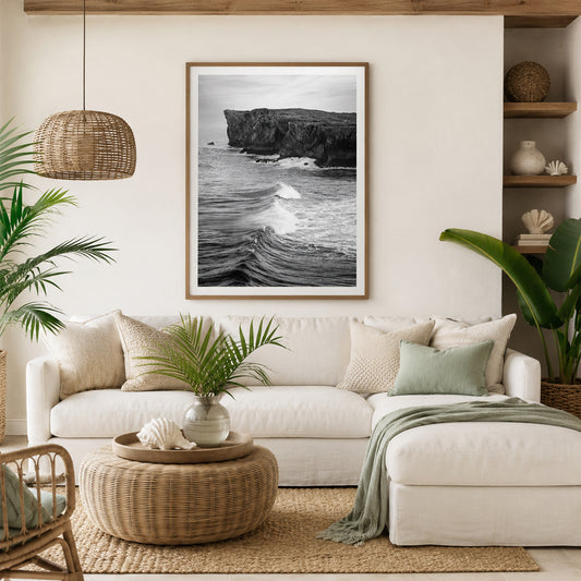 Coastal Cliff and Rolling Waves in a coastal and tropical style living room