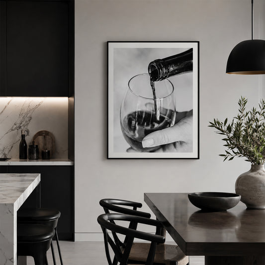 Monochrome Wine Glass Pour in a contemporary style kitchen and dining room